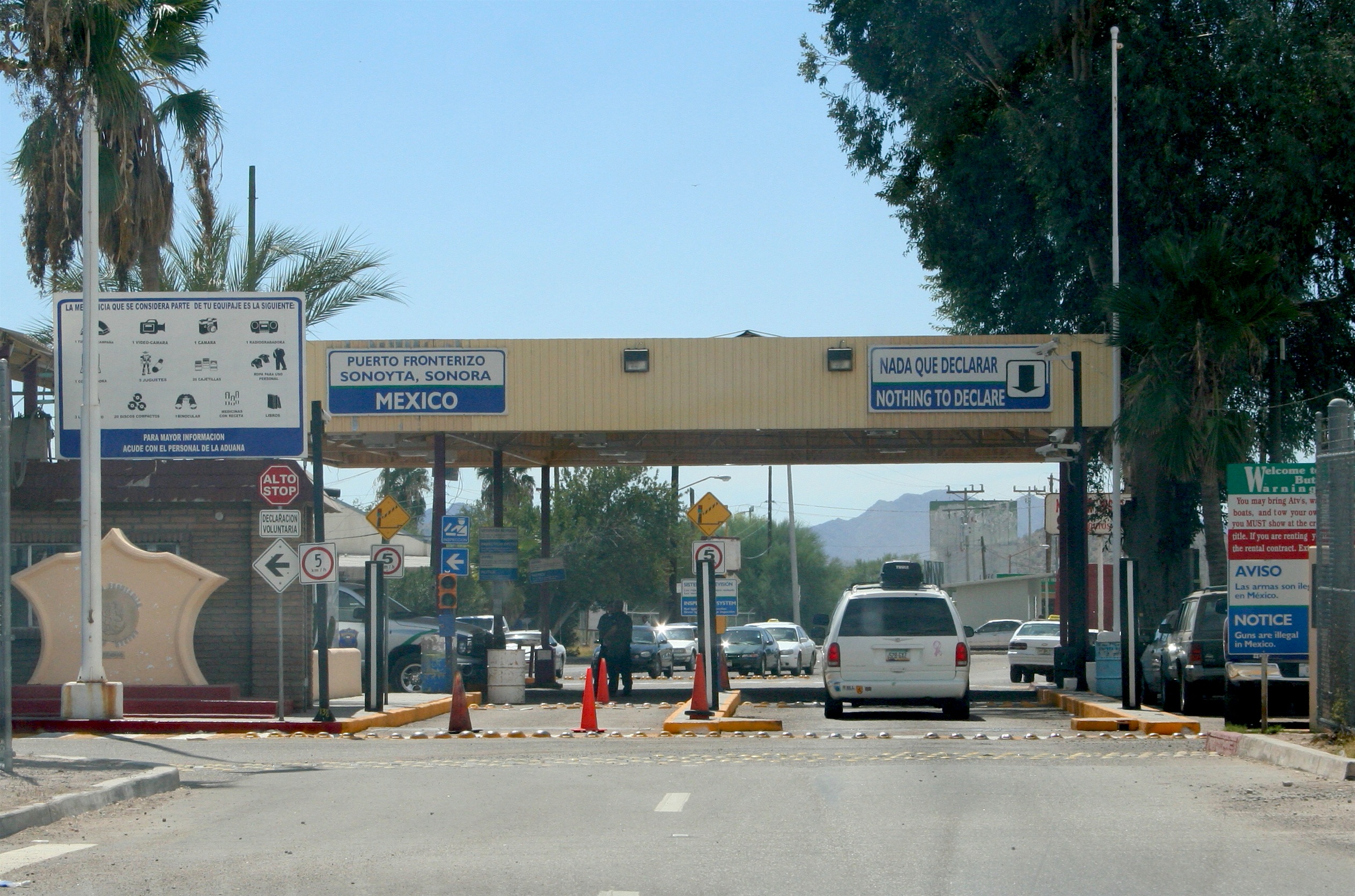 Vista histórica de la entrada fronteriza de Sonoyta desde Lukeville