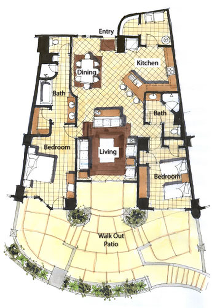 Two-bedroom Bella Sirena condo floor plan