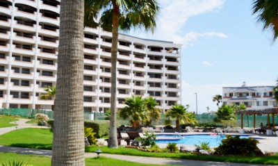 Swimming pool beside the condominium buildings
