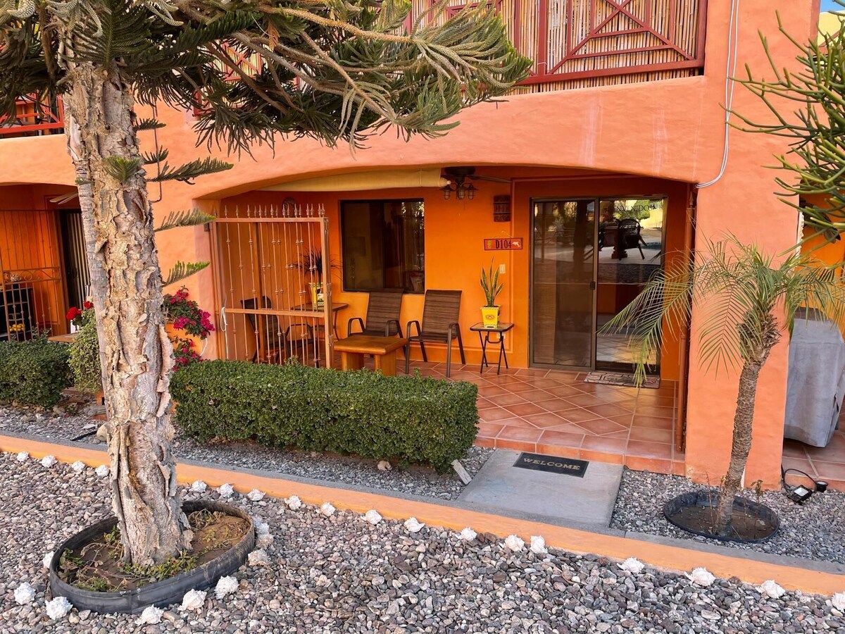 Ground-floor condominium entrance and patio