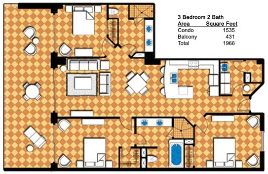 Three bedroom floor plan at Las Palomas