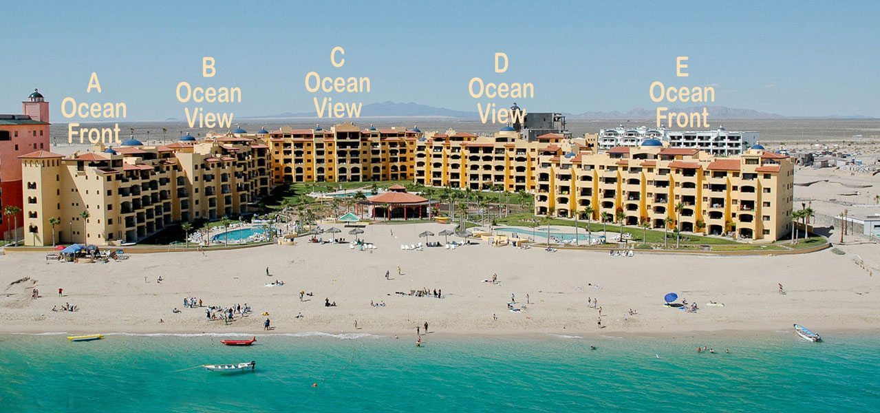 Princesa de Peñasco buildings A through E and their ocean views