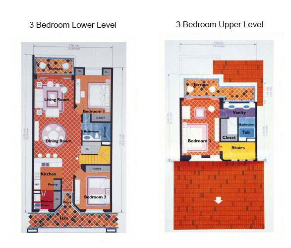 Princesa de Peñasco three-bedroom two-level condo floor plan