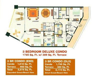 Three bedroom deluxe floor plan at Sonoran Sun Resort